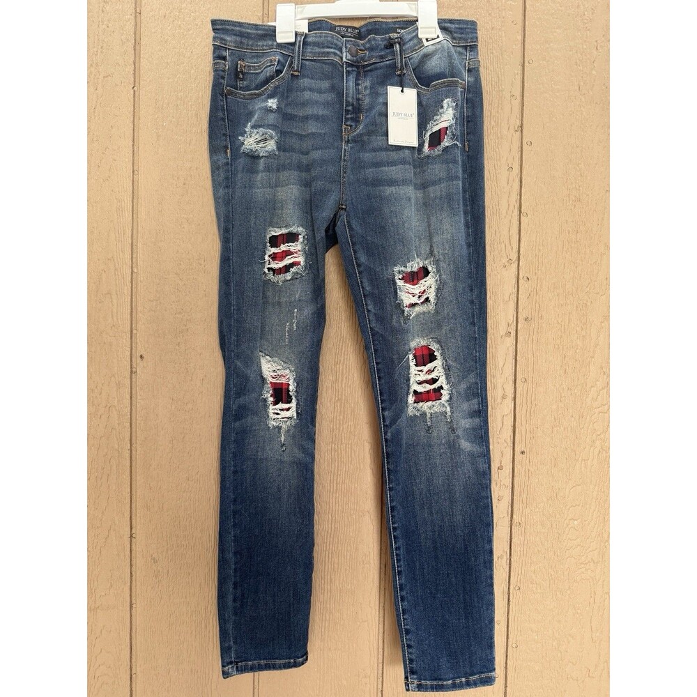 Judy Blue LA Skinny Fit Jeans with Buffalo Plaid Lining 15/32 MidRise Women